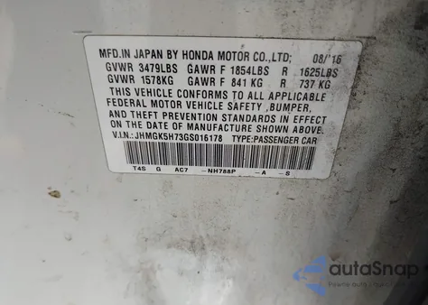2016 Honda Fit Ex z USA, uszkodzony, nr VIN JHMGK5H73GS016178